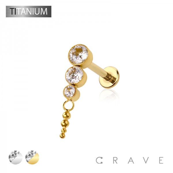 MULTI BEZEL CZ CASCADE DANGLE BEAD TOP THREADLESS (PUSH IN) IMPLANT GRADE TITANIUM LABRET SET